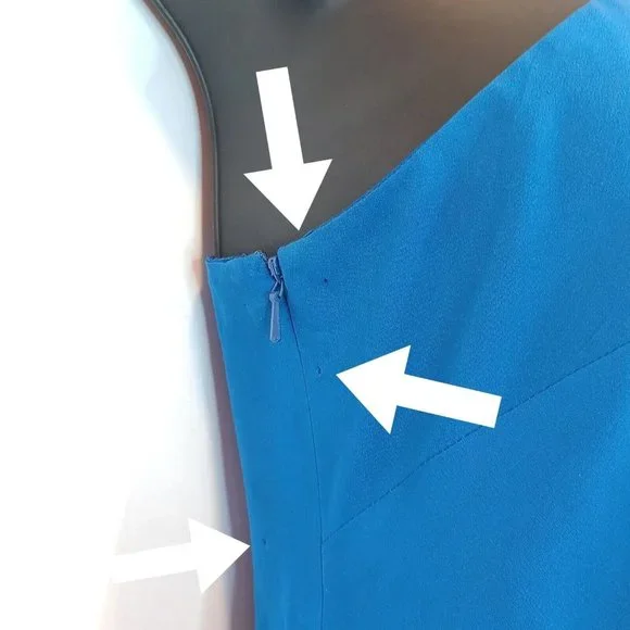 NICOLE MILLER 0 Blue One Shoulder Waterfall Sleeve Dress Lined Special Occasion - Picture 7 of 15